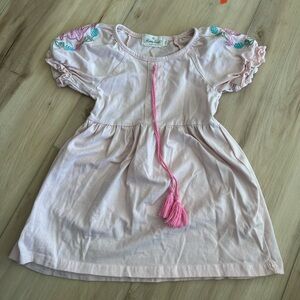 Pink Kids Easter Bunny Casual Dress with Embroidered Sleeves